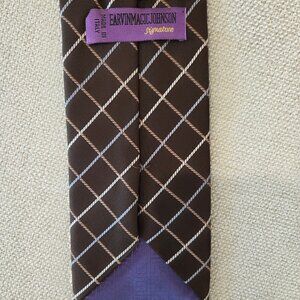 Magic Johnson Made in Italy Silk Brown Plaid Pattern Tie (3.75")(XL)